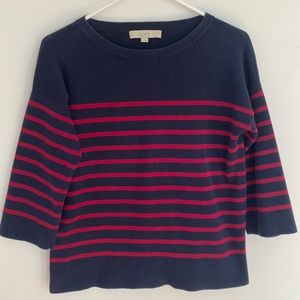 LOFT Woman’s Sweater 3/4 Sleeve Striped with Back Detail